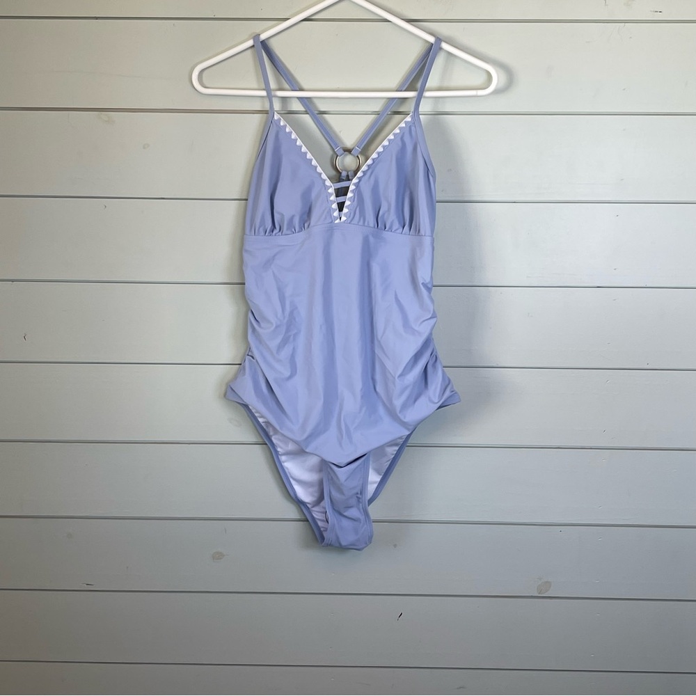Cupshe Light Blue One-Piece Swimsuit with White Trim NWOT in original bag